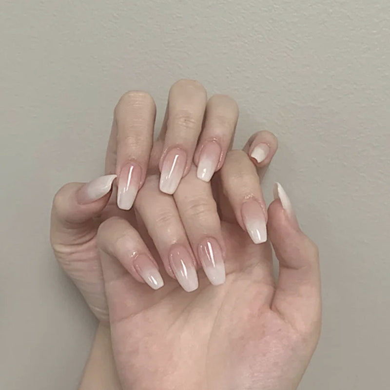 Fake Nail Patches Ballet White Gradient Fashion Nail Tools globalswanky 01