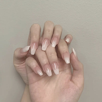 Fake Nail Patches Ballet White Gradient Fashion Nail Tools globalswanky 01
