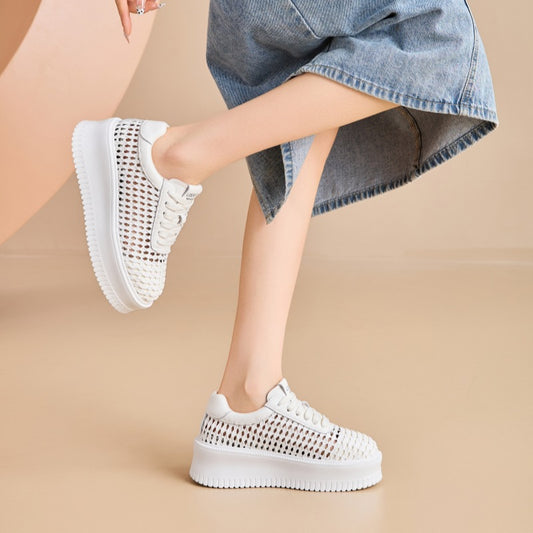 Fashionable Womens Hollow-Weave Shoes Thick Sole Casual Wear Global swanky 1