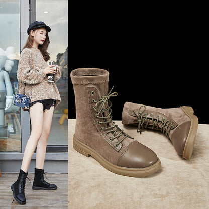 Flat Lace-Up Elastic Boots for Women Daily Comfort Wear Use Global swanky 1