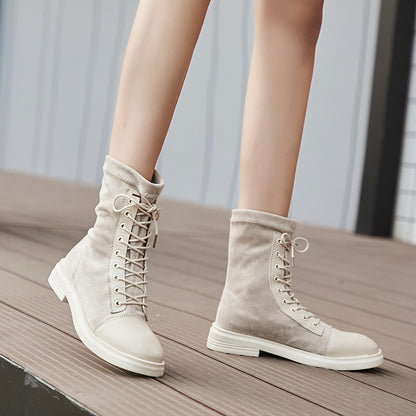 Flat Lace-Up Elastic Boots for Women Daily Comfort Wear Use Global swanky 2