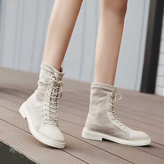 Flat Lace-Up Elastic Boots for Women Daily Comfort Wear Use Global swanky 2