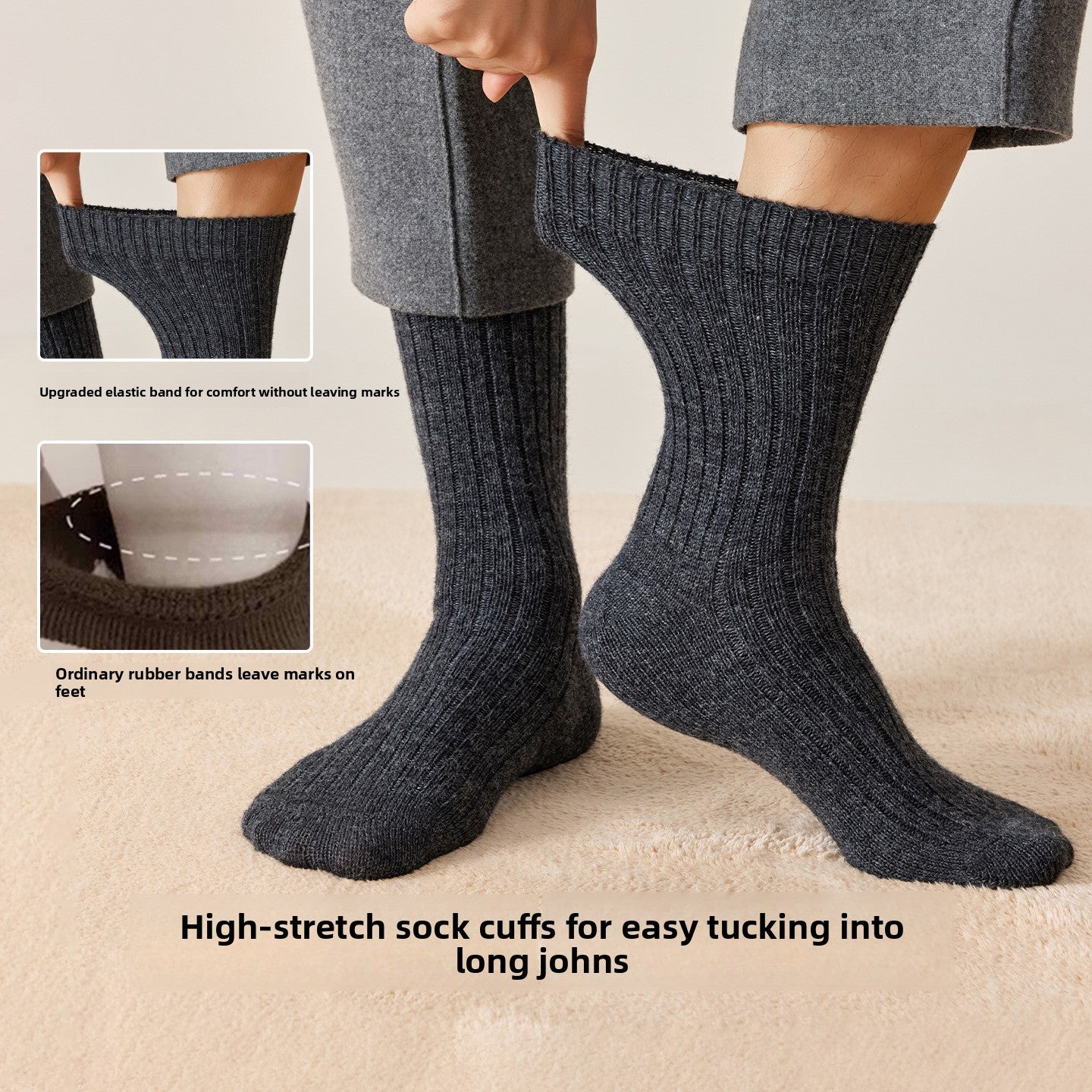 Fleece Lined Wool Socks for Men Soft Warm Winter Wear Pair globalswanky 01