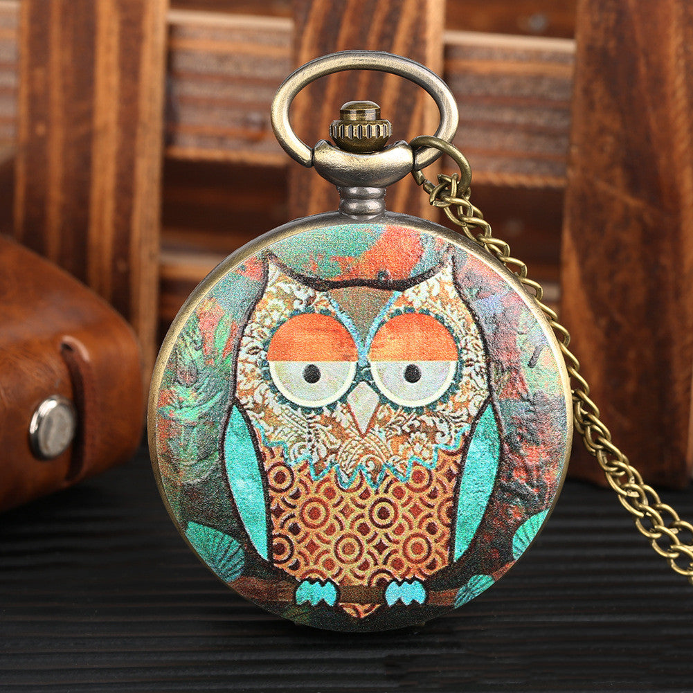 Flip Cartoon Owl Pattern Pocket Watch Cute Student's Global swanky 1