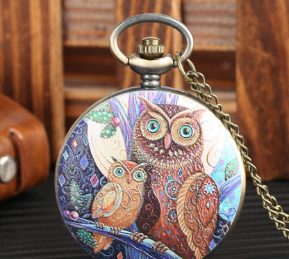 Flip Cartoon Owl Pattern Pocket Watch Cute Student's Global swanky 2