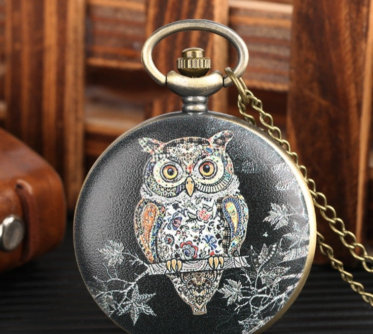 Flip Cartoon Owl Pattern Pocket Watch Cute Student's Global swanky 3
