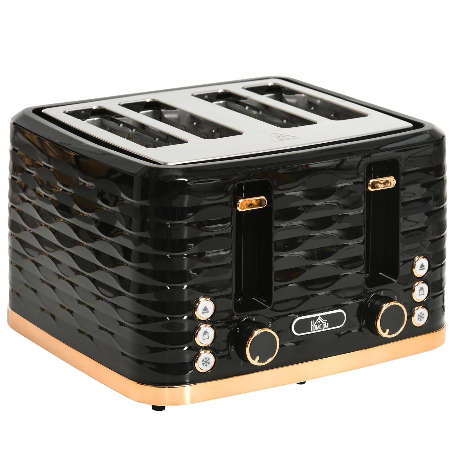 Four Slice Rippled Toaster Black for Daily Kitchen Use Today globalswanky 01