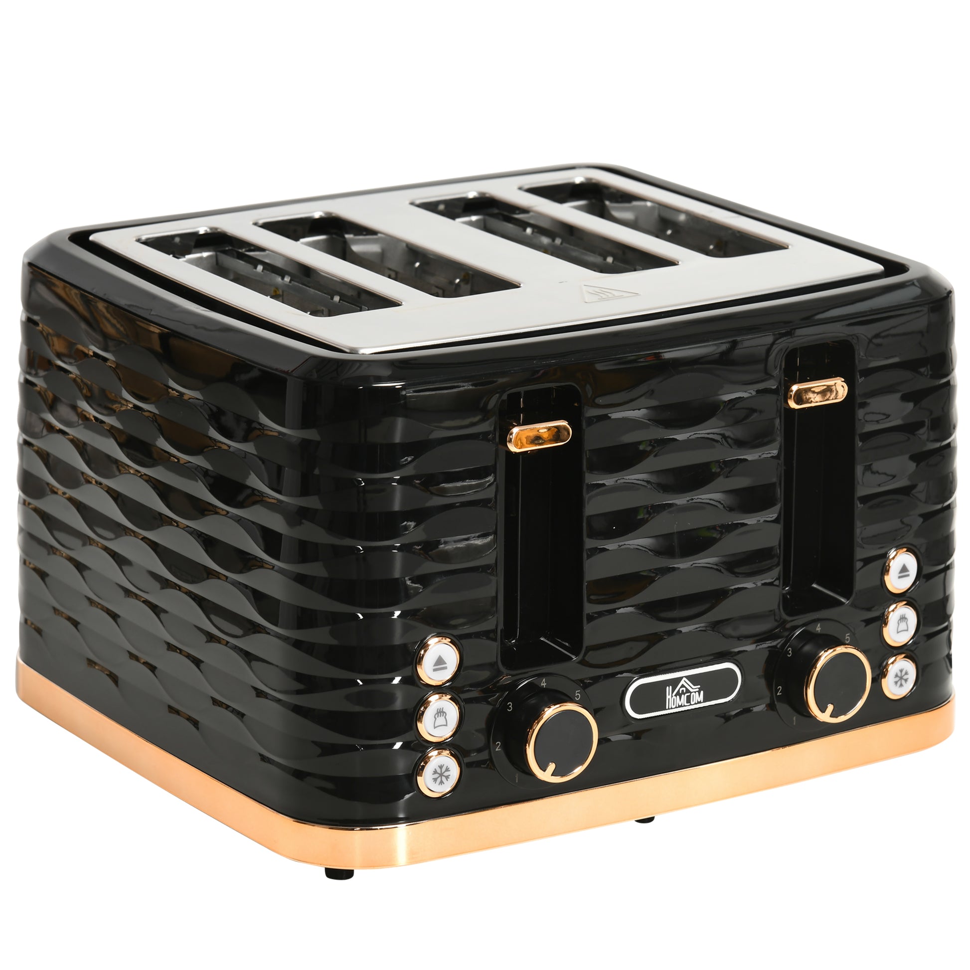 Four Slice Rippled Toaster Black for Daily Kitchen Use Today globalswanky 01