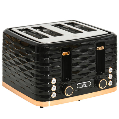 Four Slice Rippled Toaster Black for Daily Kitchen Use Today globalswanky 01