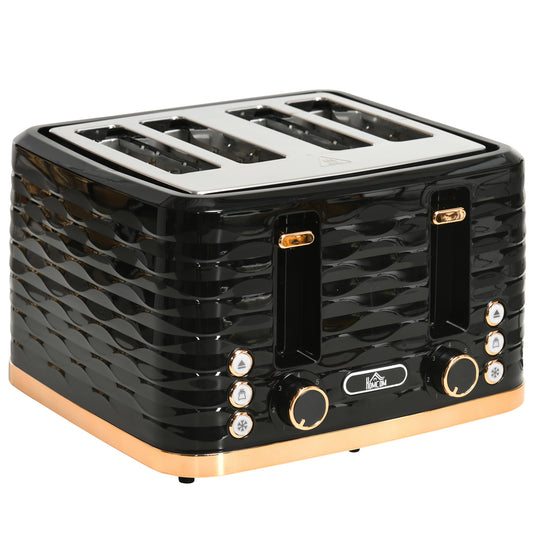 Four Slice Rippled Toaster Black for Daily Kitchen Use Today globalswanky 01