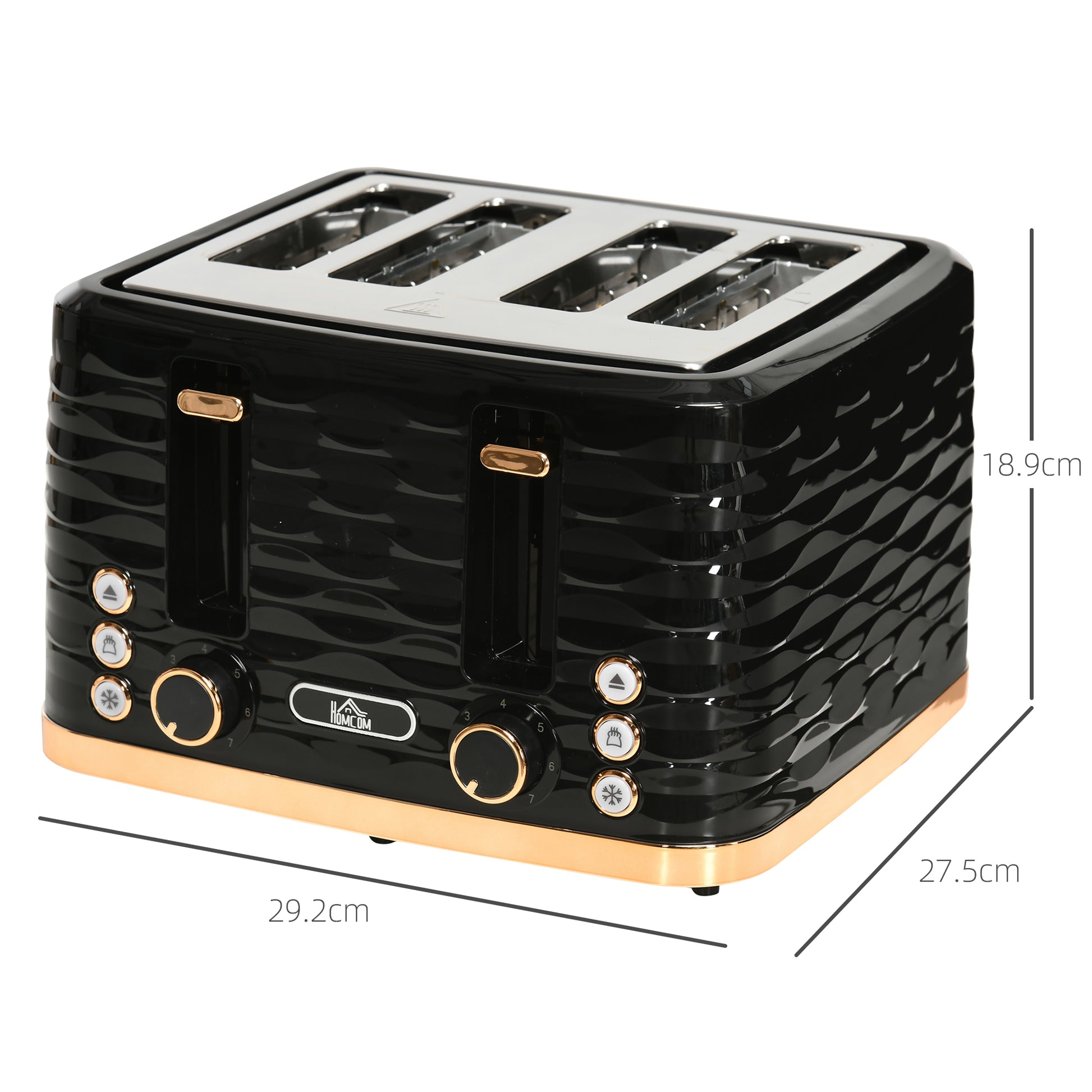 Four Slice Rippled Toaster Black for Daily Kitchen Use Today globalswanky 03