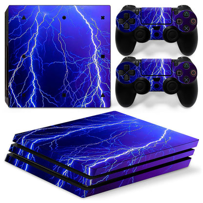 Gaming console and controllers with colorful abstract skin design on a white background Global swanky 3
