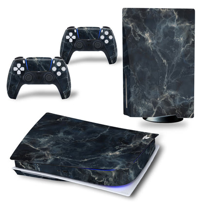 Gaming console and controllers with marble pattern skin on a white background global swanky 3