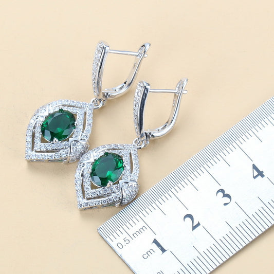 Gem-inlaid Pendant Earrings Necklace Ring Set – Perfect for Ladies Global 3