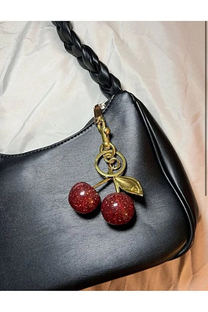 Glitter Cherry Red Bag Charm With Gold Detail | Cute Keychain globalswanky 2