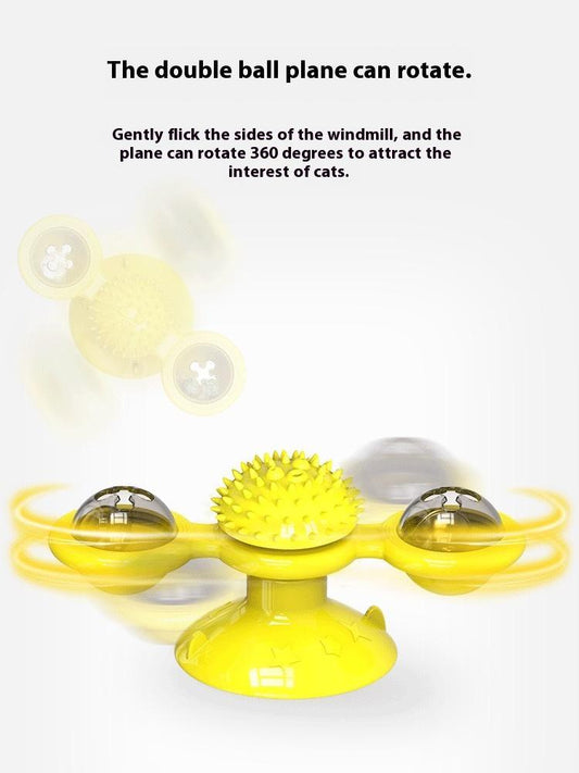 Interactive Windmill Cat Toy With LED Light Ball, Suction Cup, And Catnip Indoor Cat Exercise And Entertainment Set. Global swanky 1