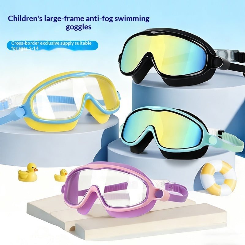 Kids Large Frame Swimming Goggles With Nose Cover Waterproof globalswanky 01