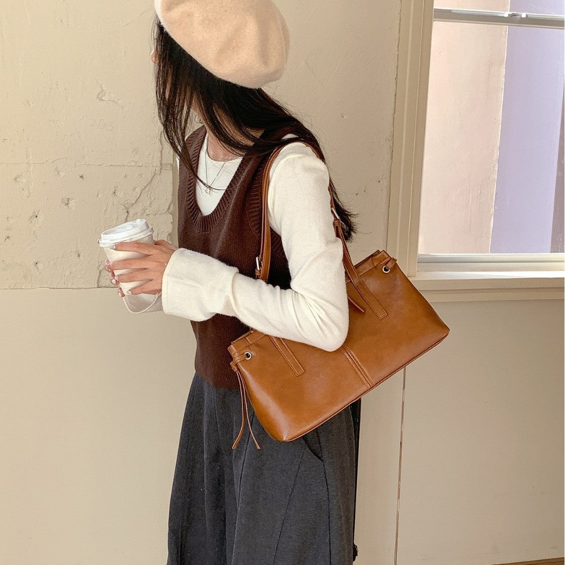 Korean Dongdaemun Retro Soft Leather Casual Shoulder Bag global swanky 2