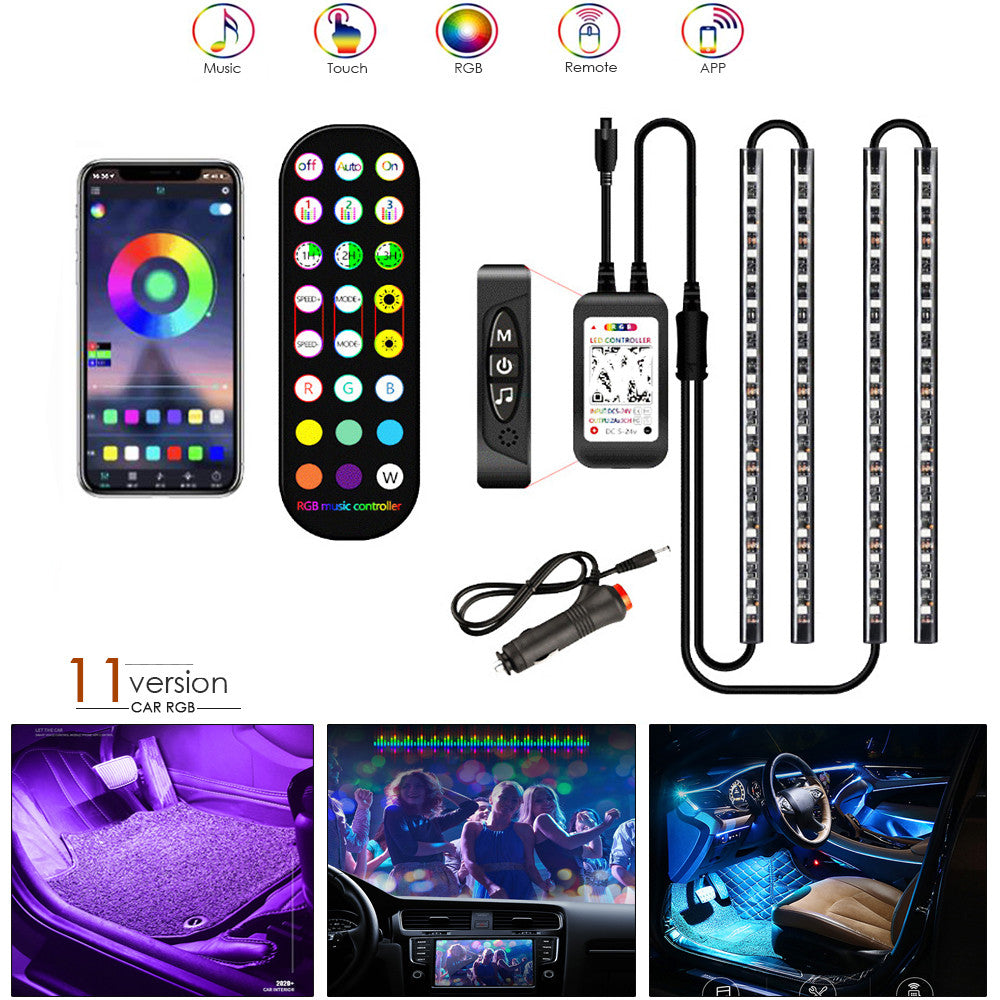 LED Car Interior Light Ambient Lamp with RGB Music Control global swanky 1