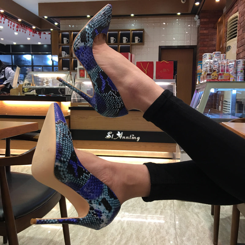 Leather Pumps for Women Snakeskin Style Heel Shoes Daily Wear Global swanky 1