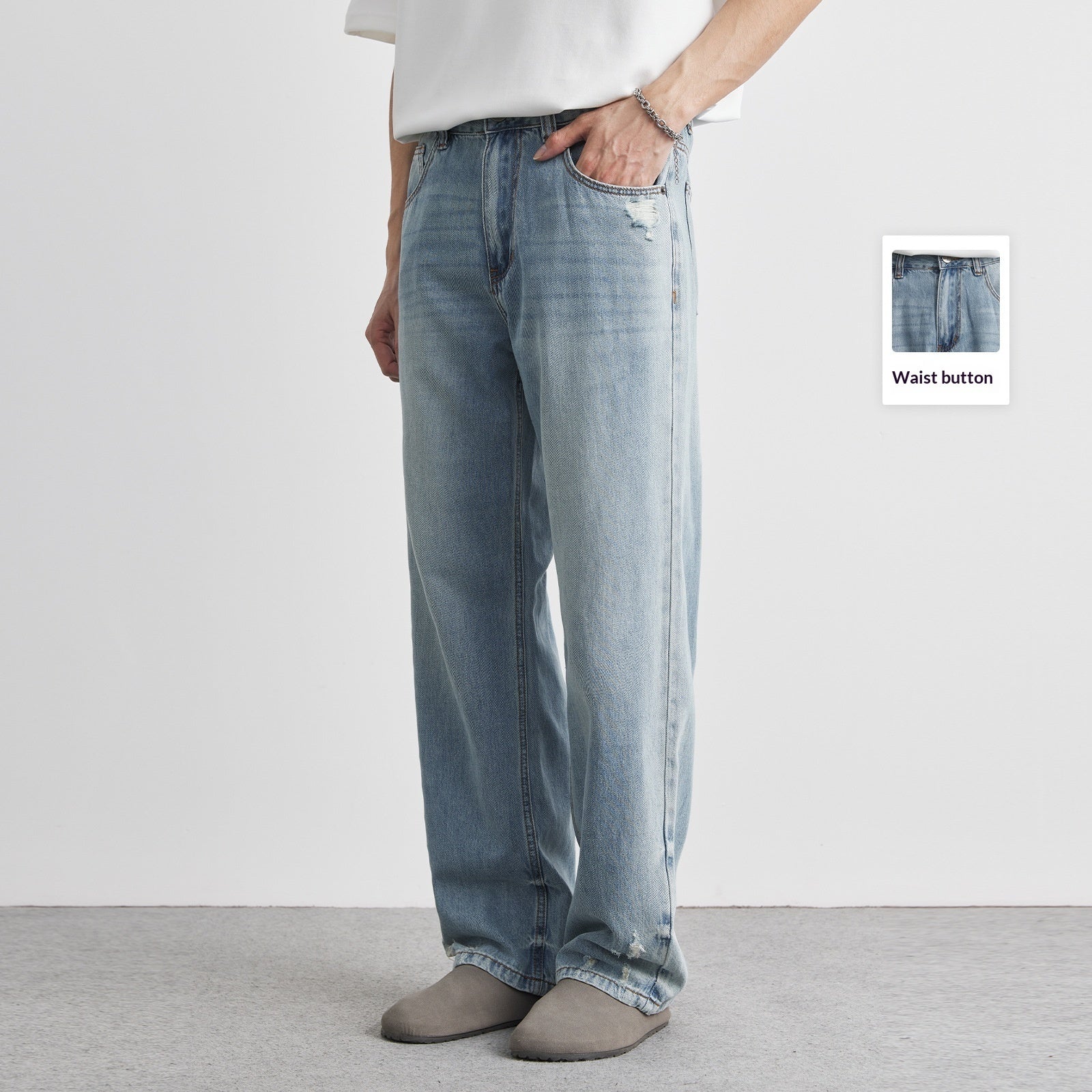 Light-wash Mens Ripped Straight-leg Jeans Global swanky 1