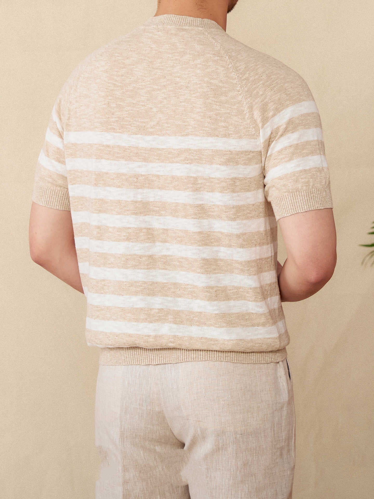 Linen Leisure Cotton Short Sleeve Round Neck Stripe Knitted T-shirt
Global swanky 2