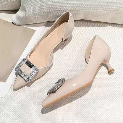 Luxury French Rhinestone Square Buckle Pointed Toe Pumps global swanky 2