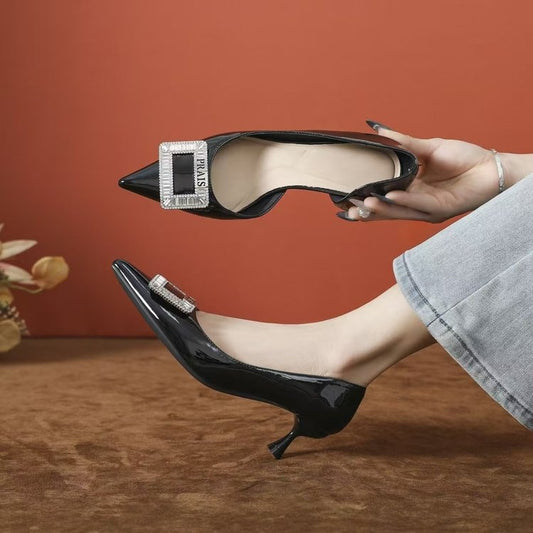 Luxury French Rhinestone Square Buckle Pointed Toe Pumps global swanky 3