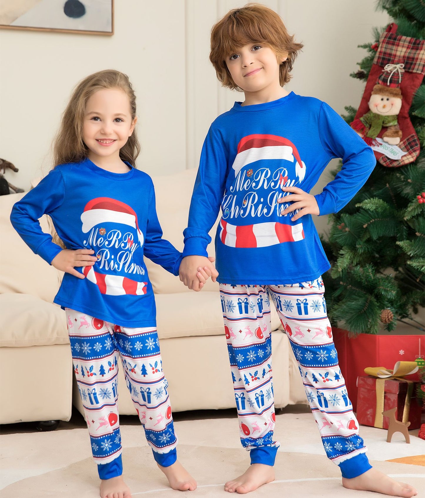 Matching Family Pajamas Sets Christmas PJ's Letter Print Top And Plaid Pants Jammies Sleepwear Global swanky 2