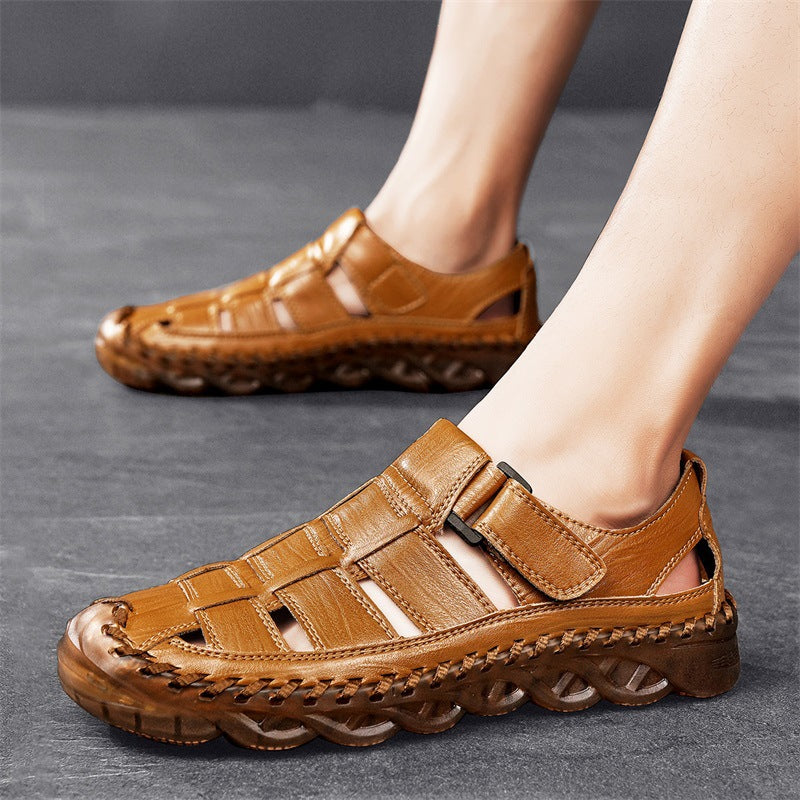 Men's Beach Sandals Closed-Toe Leather Shoes for Outdoor Wear Global swanky 1