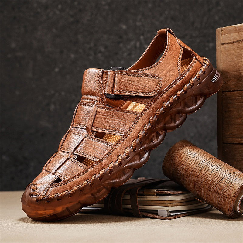 Men's Beach Sandals Closed-Toe Leather Shoes for Outdoor Wear Global swanky 2