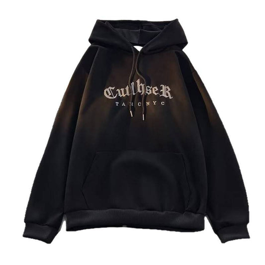 Men’s Black Hoodie – Distressed Wash & Lobster-Claw Button global swanky 2