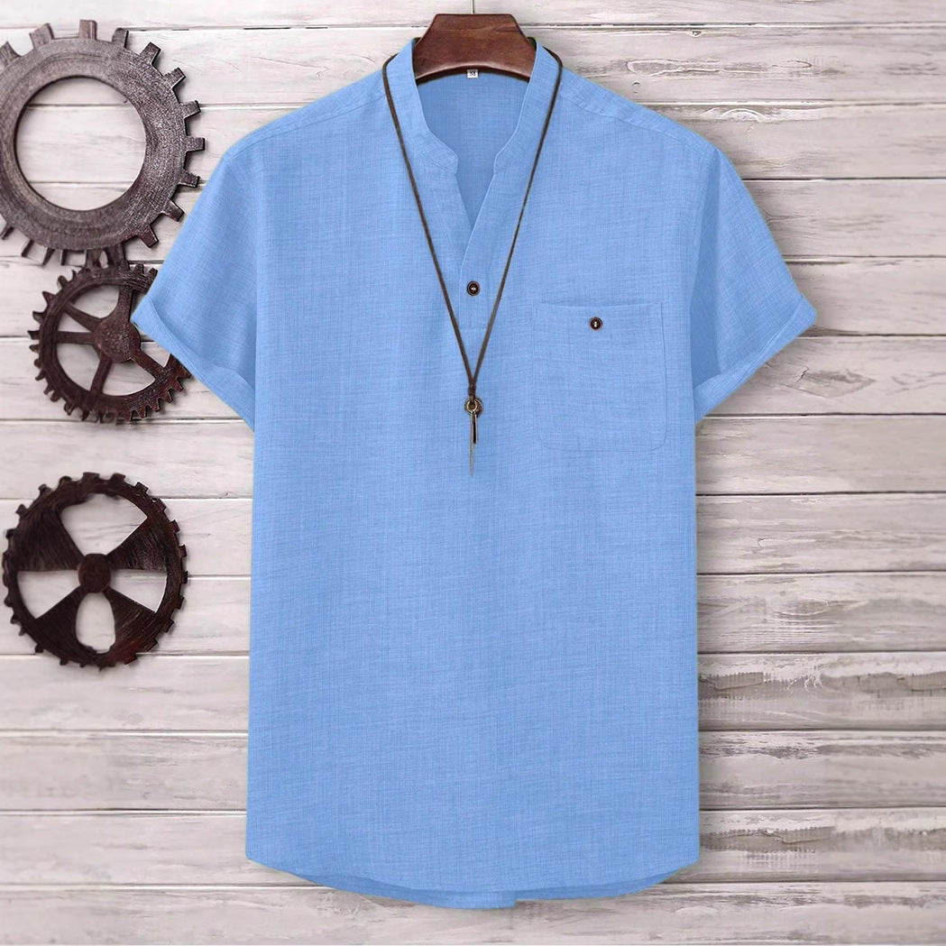  Men’s Casual Short-Sleeve Solid-Color Shirt Turn-Down Collar
global-swanky 1