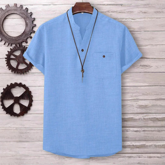  Men’s Casual Short-Sleeve Solid-Color Shirt Turn-Down Collar
global-swanky 1