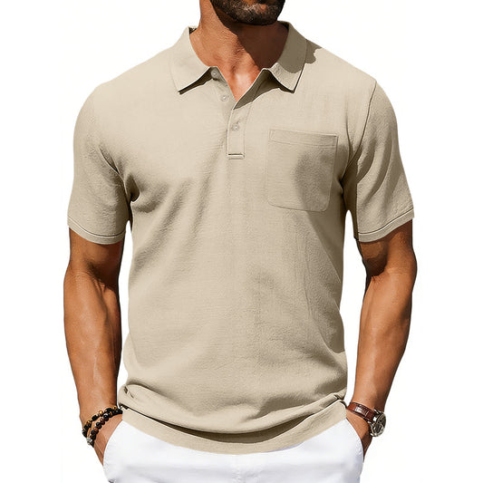 Men's Lapel Polo Shirt Linen Pocket T-Shirt Global swanky 2