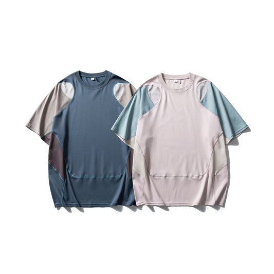 Men's Patchwork Contrast Color Sports T-shirt Loose Short Sleeve Global swanky 1