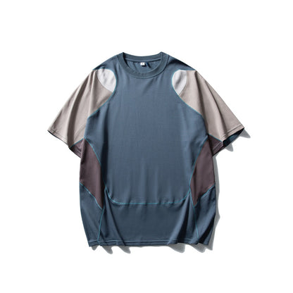 Men's Patchwork Contrast Color Sports T-shirt Loose Short Sleeve Global swanky 2