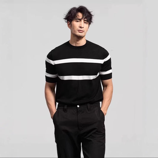 Men's Retro-style Round-neck Knitted Top With Ice Silk Short Sleeves Global swanky 1