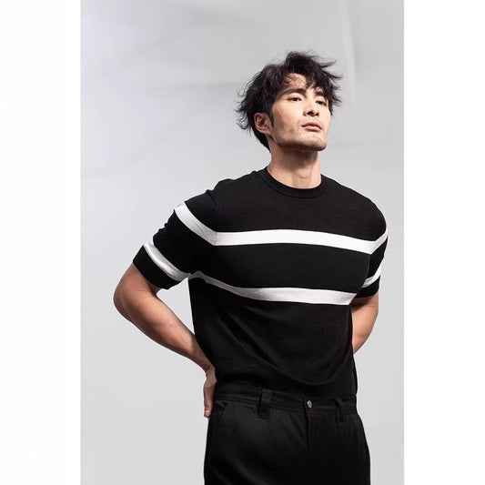 Men's Retro-style Round-neck Knitted Top With Ice Silk Short Sleeves Global swanky 3