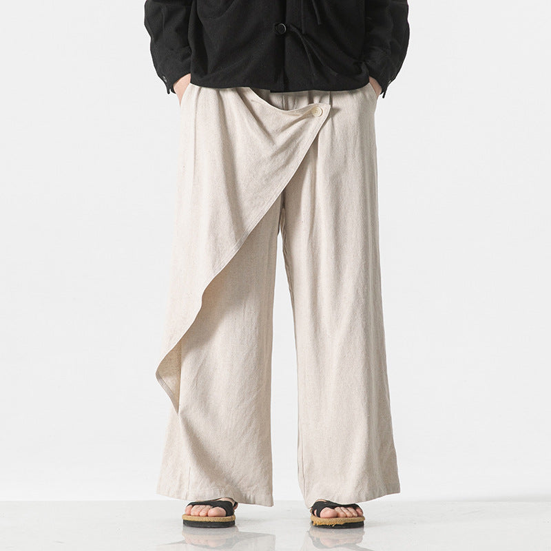 Men's Retro Cotton and Linen Trousers in Plus Size Wide Leg globalswanky 01