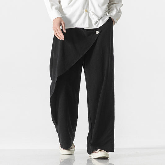 Men's Retro Cotton and Linen Trousers in Plus Size Wide Leg globalswanky 02