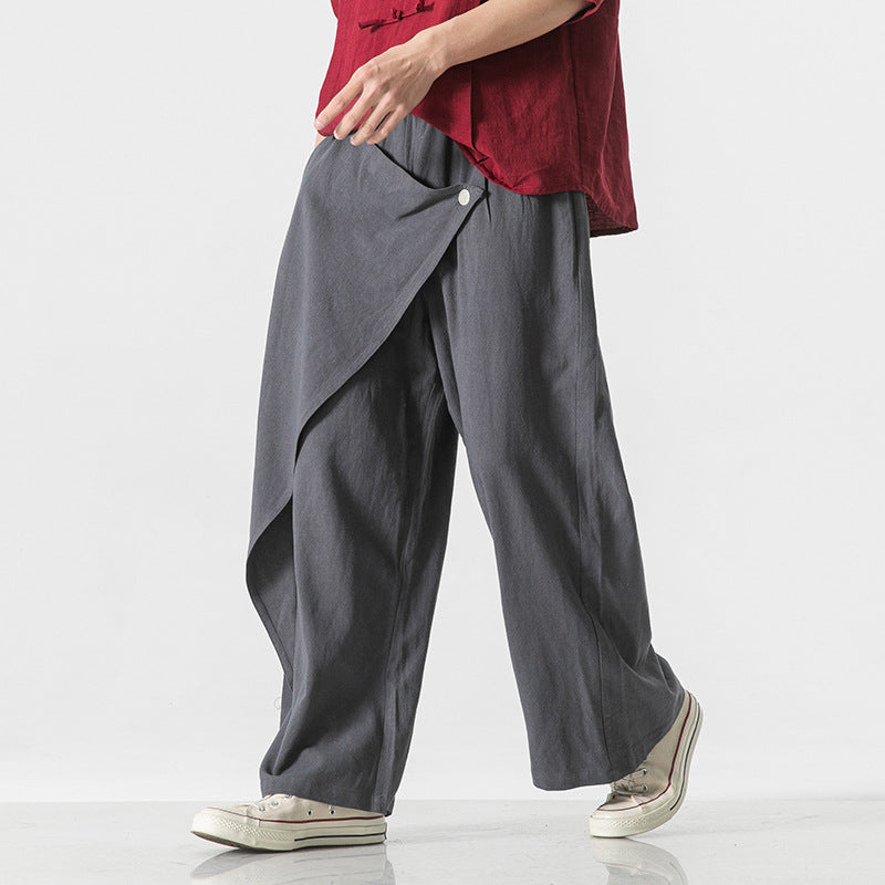 Men's Retro Cotton and Linen Trousers in Plus Size Wide Leg globalswanky 03