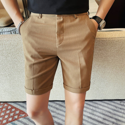 Men's Slim-Fit Striped Solid-Color Fashion Suit Shorts Global swanky 1