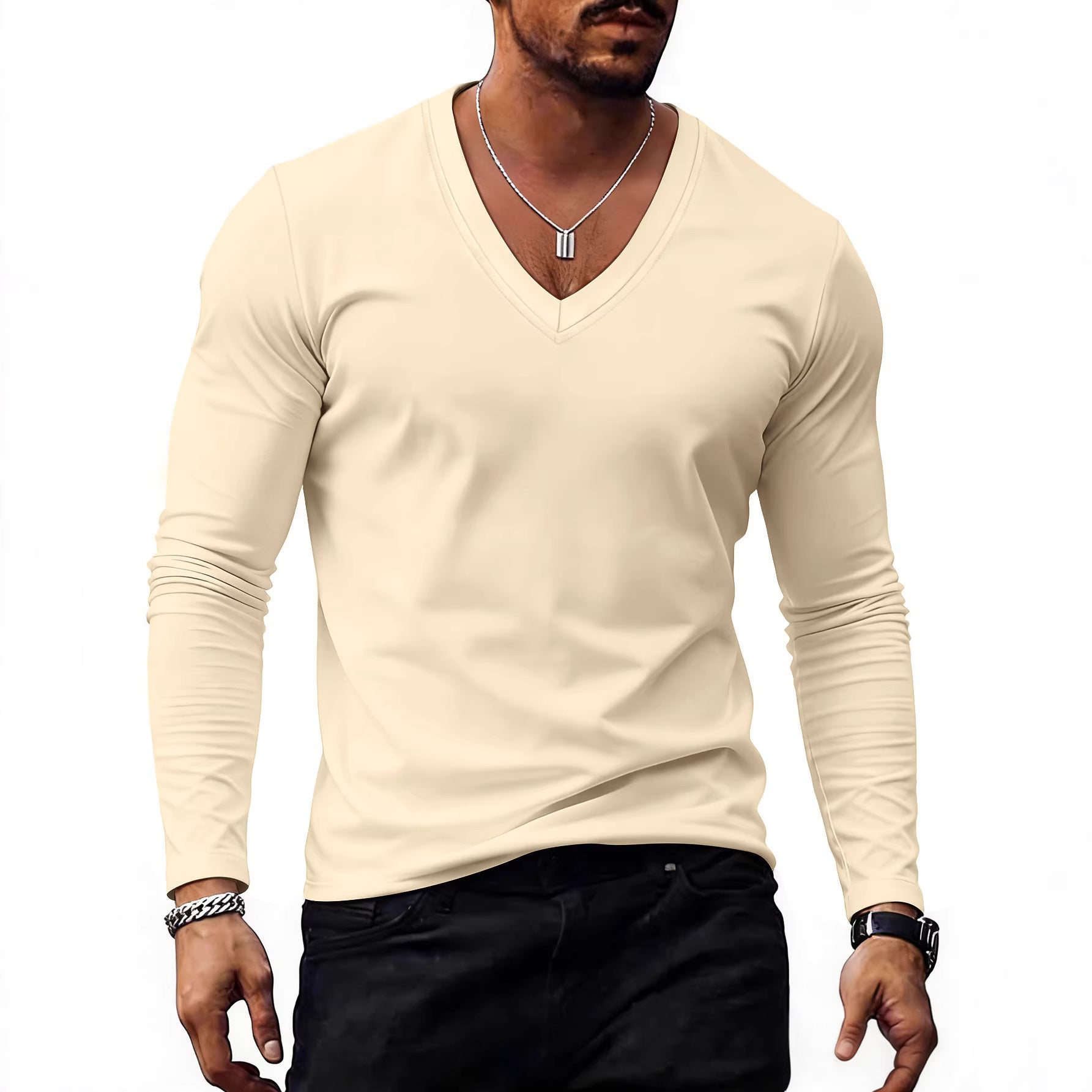 Men’s Solid-Color Plus-Size Casual V-Neck T-Shirt Trendy Style
global-swanky 3