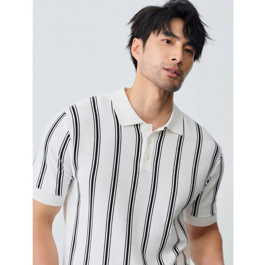 Men’s Striped Short-sleeve Knitted Shirt – Stylish with Lapel global swanky 3