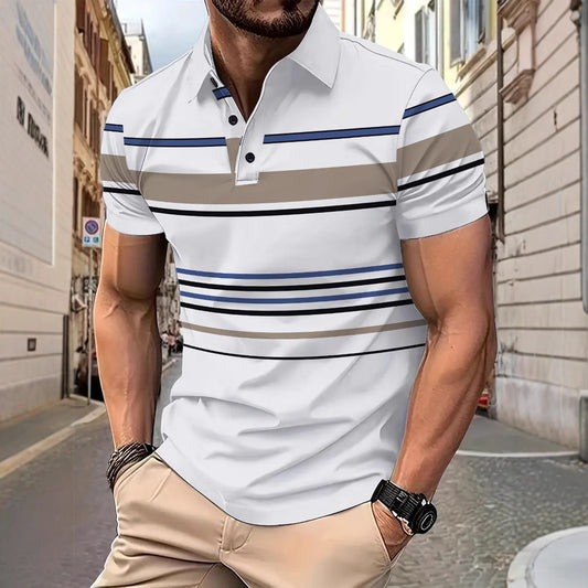 Men's Striped Short Sleeve Summer Business Casual Loose T-shirt Global swanky 1