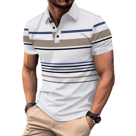 Men's Striped Short Sleeve Summer Business Casual Loose T-shirt Global swanky 2