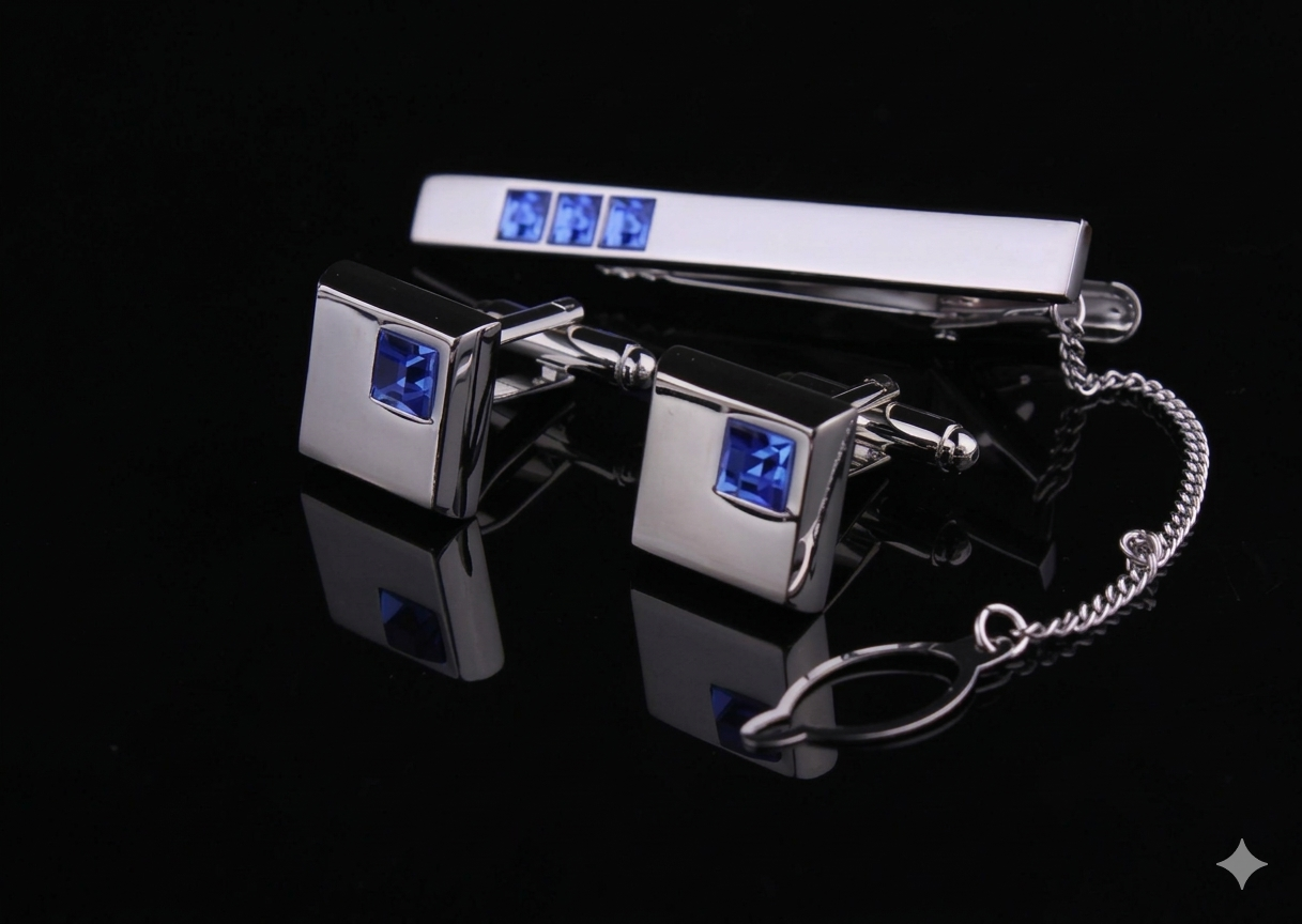 Men’s Suit Set Rhinestone Silver Cufflinks Tie Clip 3 Pieces
global-swanky 1