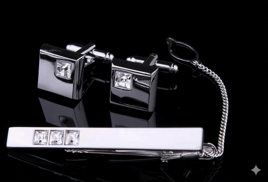 Men’s Suit Set Rhinestone Silver Cufflinks Tie Clip 3 Pieces
global-swanky 3