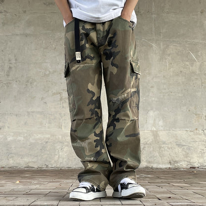 Mens American-style Streetwear Retro Loose Straight-fit Camouflage Work Pants Global swanky 1